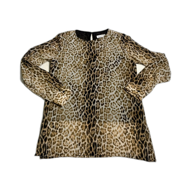 Calvin Klein XS Oversized Fit Cheetah Layered Blouse Chic Boho Chic Glam Tunic - Picture 1 of 10